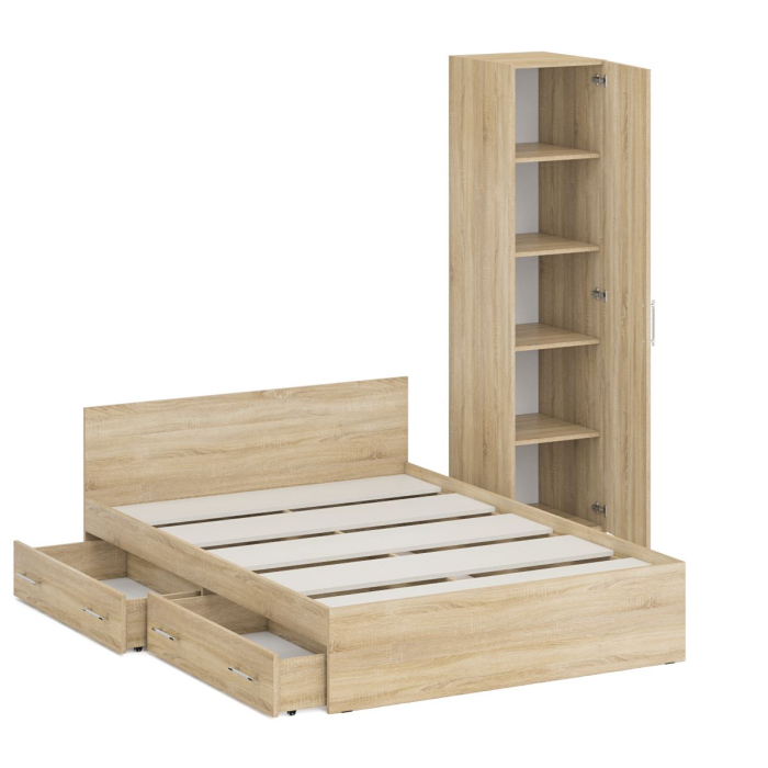 Спальные гарнитуры, Двуспальная Кровать с ящиками 1400 с пеналом Стандарт