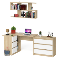 Домашние кабинеты, Комод на три ящика Мори МК800.1 с компьютерным столом для работы левый и открытой полкой