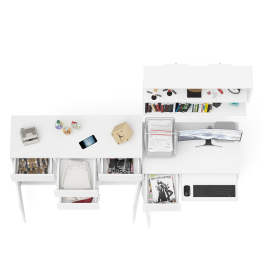 Навесная полка 900 Мори со столом компьютерным МС-1 левый и комодом МК1200.4