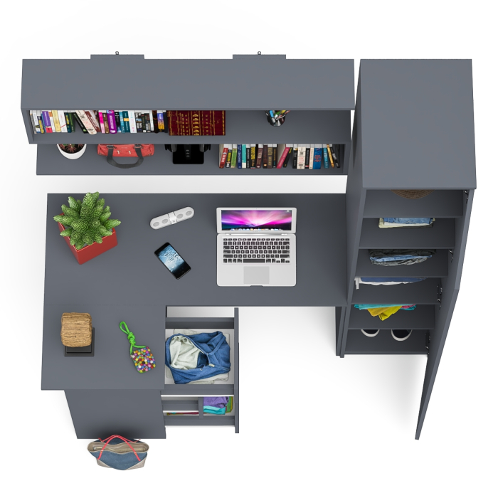 Домашние кабинеты, Угловой компьютерный стол с ящиками Мори МС-16 левый с книжной полкой и пеналом с полками