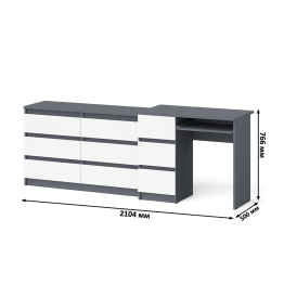Комод Мори МК1200 6-ть ящиков со столом компьютерным МС-6 левым