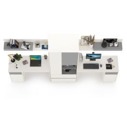 Столы компьютерные Торонто № 18 для двоих детей с полками и шкафом