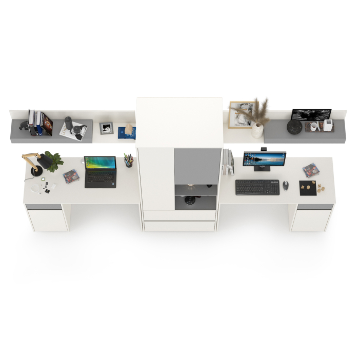 Для девочек, Столы компьютерные Торонто № 18 для двоих детей с полками и шкафом