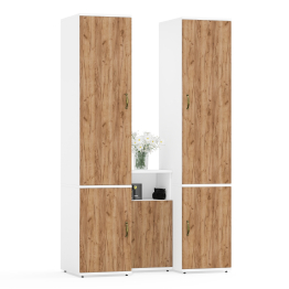 Два узких платяных шкафа для одежды Лидер-8 23Б и тумбочка с нишей 3.19