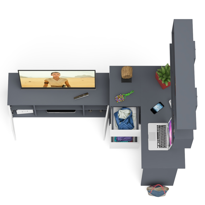 Домашние кабинеты, Угловой стол компьютерный Мори МС-16 левый с тумбой под ТВ и полкой для книг