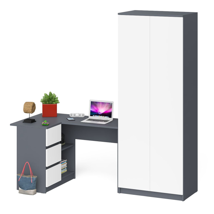 Компьютерные столы, Шкаф двухдверный Мори МШ800 и угловой компьютерный стол МС-16 3 ящика слева