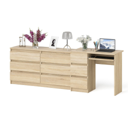 Широкий комод Мори МК1380.6 и стол компьютерный МС-6 три ящика слева