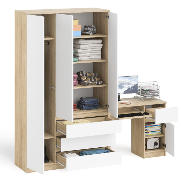 Домашние кабинеты, Компьютерный стол Мори с тумбой с дверкой и ящиком правый и шкаф-комод МШ1200-1
