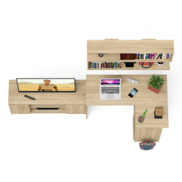 Стол угловой компьютерный Мори МС-16 правый с книжной полкой и ТВ-тумбой МТВ1200.1