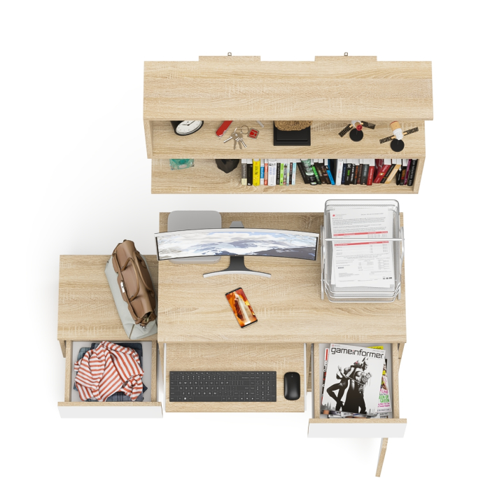 Прямые компьютерные столы, Стол компьютерный МС-1 правый с тумбой 400 и полкой Мори