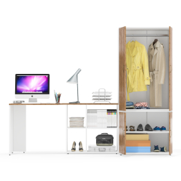 Шкаф для одежды глубокий с дверками и компьютерный стол Лидер-8