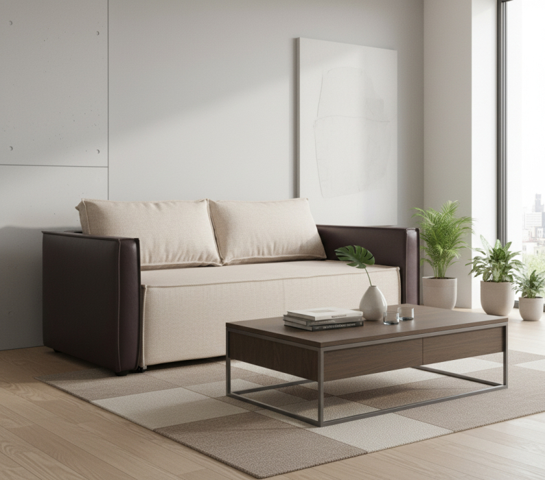 Диваны с ящиком для белья, Диван-кровать Барон аккордеон 140, велюр/экокожа