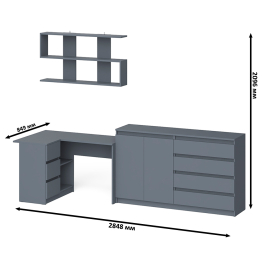 Угловой компьютерный стол с тремя ящиками Мори МС-16 левый с тумбой-комодом и книжной полкой