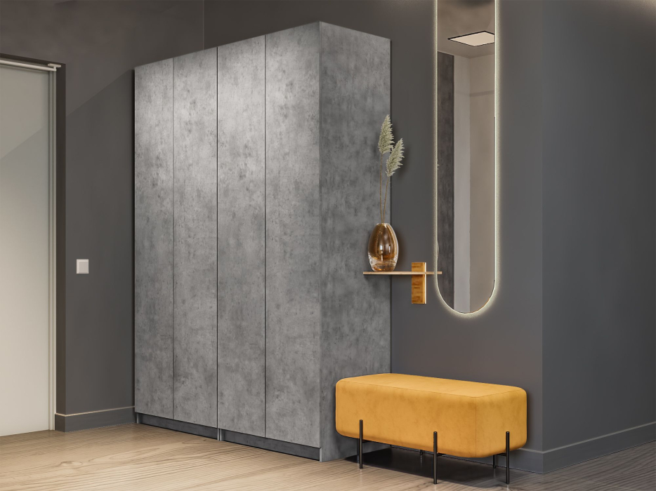 Шкафы распашные, Распашной шкаф Локер 800+800 (Гармошка с системой Push to Move/Правый) с полками и ящиками слева