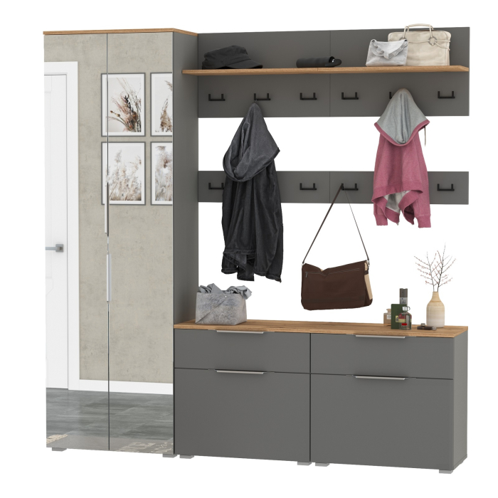 Прихожие, Шкаф для верхней одежды двери зеркало с обувницами и вешалками Октава