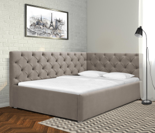 Кровать с мягким изголовьем угловая Оливия 1200 с подъемным механизмом, микровелюр