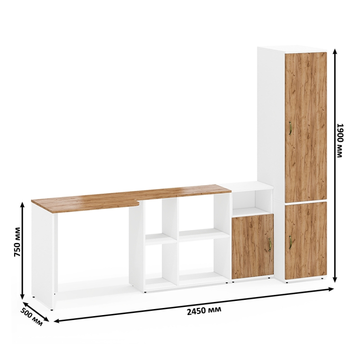 Домашние кабинеты, Место для учёбы Лидер-8 с компьютерным столом с тумбой с нишей и пеналом МД 23Б