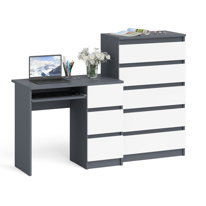 Домашние кабинеты, Высокий комод Мори на 700 5 ящиков и компьютерный стол Мори МС-6 тумба справа