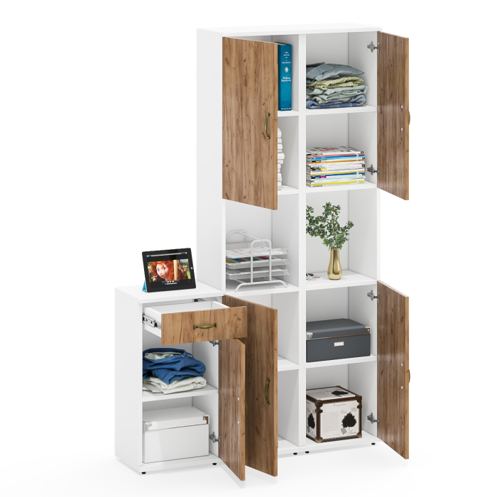 Стеллажи, Два пенала с тумбой с выдвижным ящиком Лидер-8