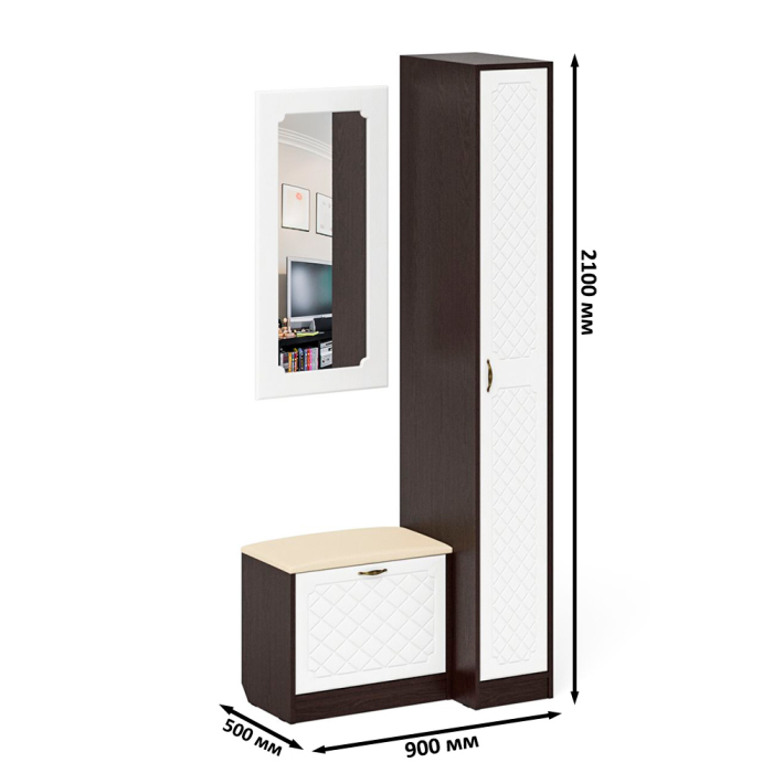 Прихожие, Обувница с сиденьем и зеркалом и пенал П-6-500 фрезеровка ромб