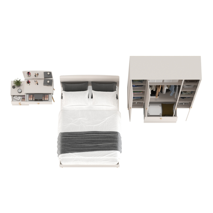 Спальные гарнитуры, Шкаф-комод 4-х дверный с кроватью 1400 Афина и трюмо с зеркалом