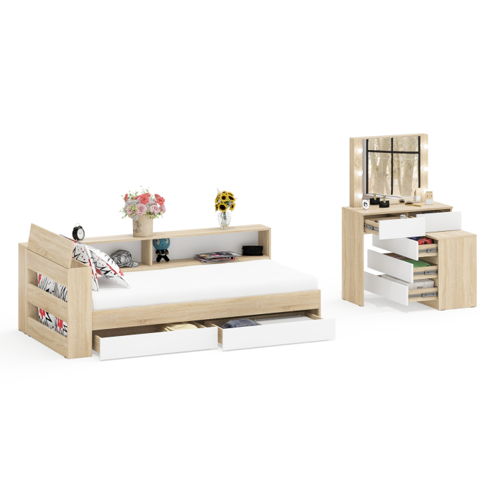 Спальные гарнитуры, Столик косметический с лампочками 110 и Ксения 900 односпальная кровать с ящиками и прикроватным блоком