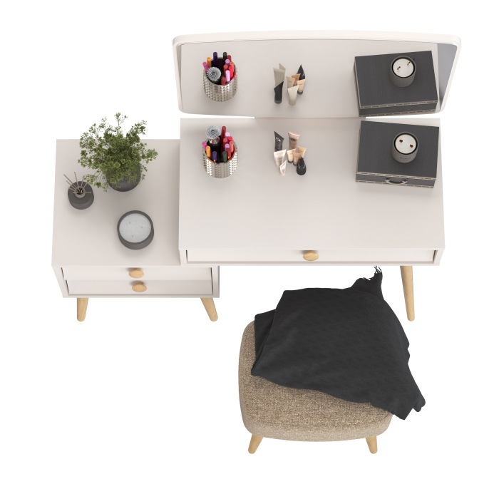 С зеркалом, Трюмо для спальни Афина с прямоугольной банкеткой Полли