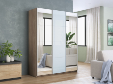Шкафы-купе 3-х дверные, Шкаф-купе Прайм 3-х дверный Зеркала/Стекло белое/Доводчики 180х57х230