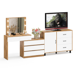 Угловой туалетный столик с подсветкой 110 и тумба-комод дверка и 3 ящика 122-1204