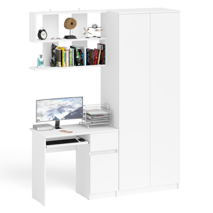 Домашние кабинеты, Компьютерный стол однотумбовый правый с ящиком и верхней полкой и платяной шкаф Мори МШ8001