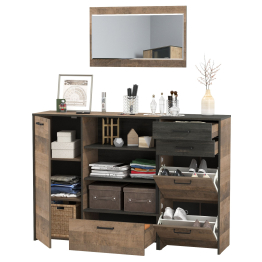 Тумба для обуви с зеркалом и широкий комод с нишами Трувор