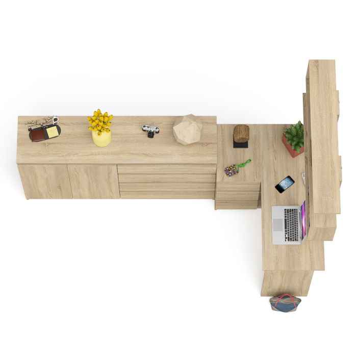 Домашние кабинеты, Угловой компьютерный стол с тремя ящиками Мори МС-16 левый с тумбой-комодом и книжной полкой