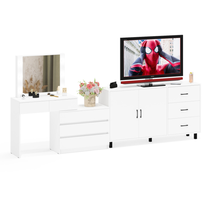 С зеркалом, Туалетный столик-трансформер с подсветкой и зеркалом 110 и комод-тумба 123-1604