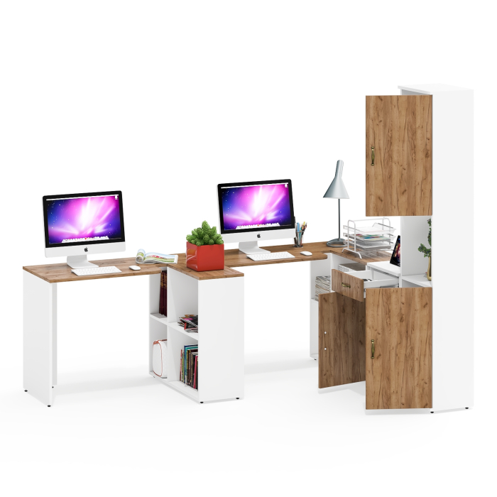 Домашние кабинеты, Лидер-8 модульная мебель для офиса из столов с пеналом и тумбой.