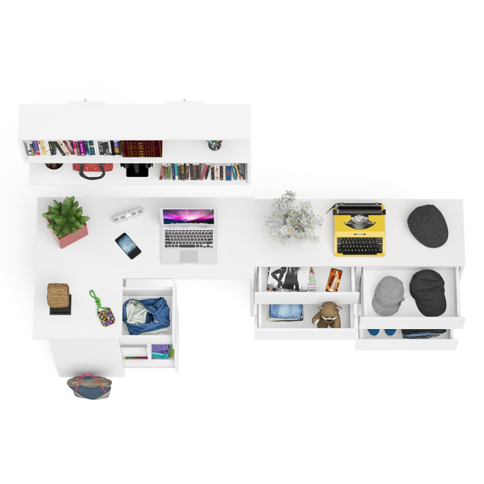 Домашние кабинеты, Стол компьютерный угловой МС-16 левый Мори с полкой для книг и широким комодом