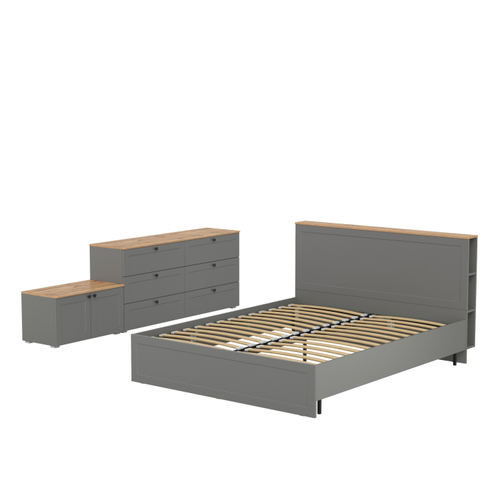 Спальные гарнитуры, Кровать Остин с ортопедическим основанием с комодом 6-ть ящиков и тумбой с дверками