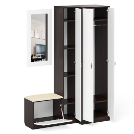 Тумба для обуви с сидением с зеркалом и пенал со шкафом П-6 № 26 МДФ фрезеровка прованс