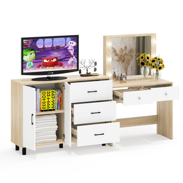 С зеркалом, Комод 123-1204 и косметический столик с подсветкой СТ-5