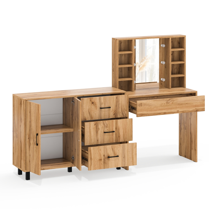 С зеркалом, Туалетный столик с подсветкой 115 и тумба-комод 123-1204