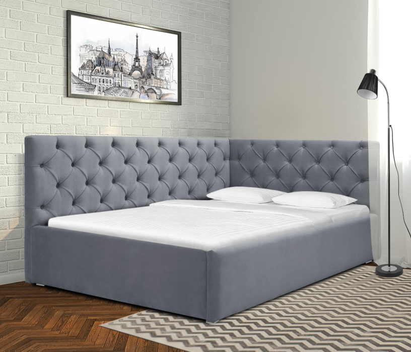 Мягкая кровать, Кровать с мягким изголовьем угловая Оливия 900, микровелюр