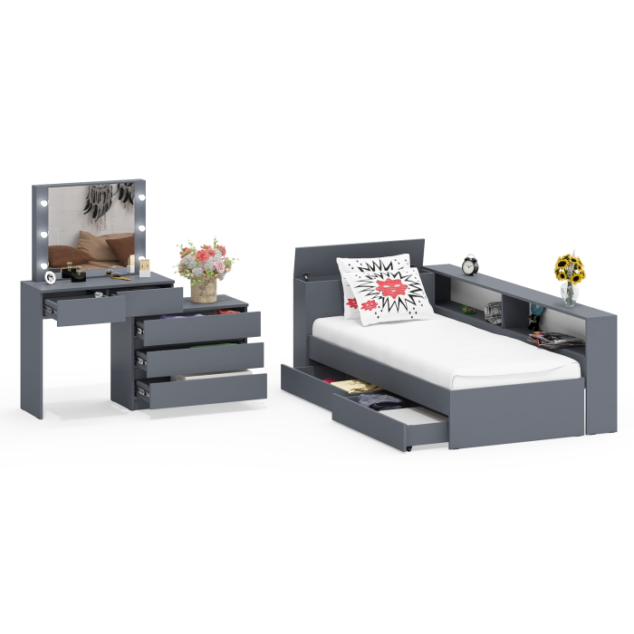 Спальные гарнитуры, Столик косметический с лампочками 110 и Ксения 900 односпальная кровать с ящиками и прикроватным блоком