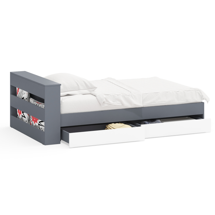 Кровати 120 см, Кровать с ящиками и ящиком для хранения белья односпальная Ксения 1200