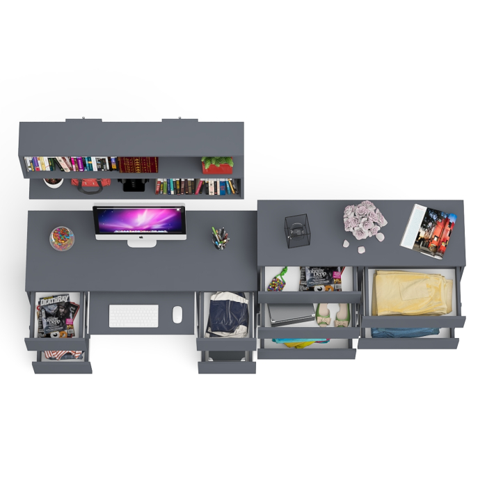 Домашние кабинеты, Полка Мори 1200 с письменным столом Мори МС-2 и комодом на восемь ящиков