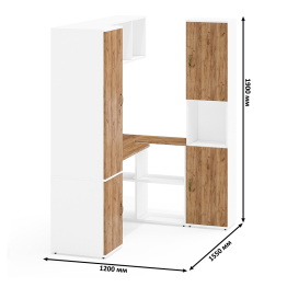 Шкаф узкий с открытой нишей Лидер-8 с пеналом 23Б со столом для работы и настенной полкой