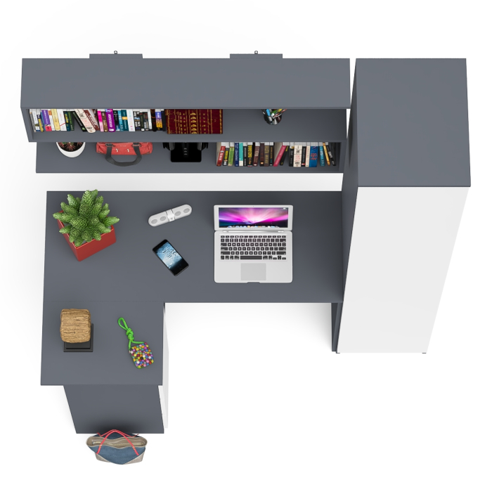 Домашние кабинеты, Угловой компьютерный стол с ящиками Мори МС-16 левый с книжной полкой и пеналом с полками