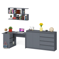 Домашние кабинеты, Угловой компьютерный стол с тремя ящиками Мори МС-16 левый с тумбой-комодом и книжной полкой