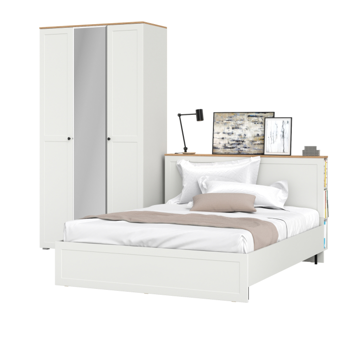 Спальные гарнитуры, Шкаф для одежды с зеркалом Остин с кроватью Остин с ортопедическим основанием