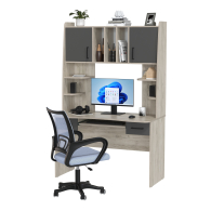 Прямые компьютерные столы, Компьютерный стол с надстройкой Бета и кресло компьютерное серое
