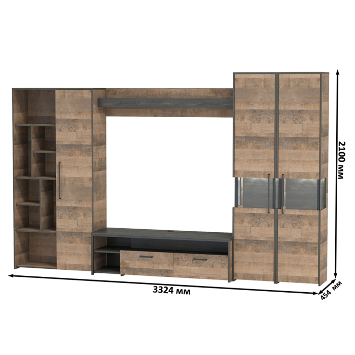 Стенки для гостиной, Мебель в гостиную 177 в дизайне в стиле лофт Трувор № 33 есть подсветка