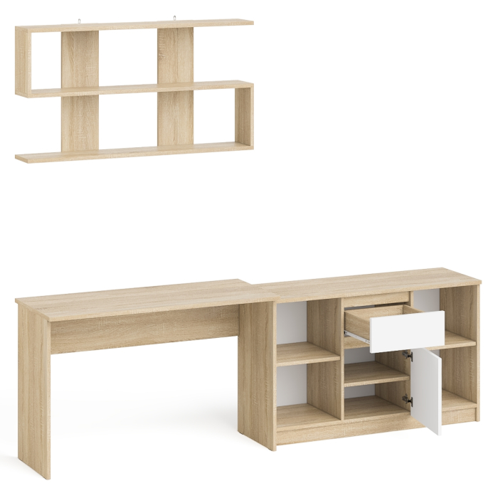Прямые компьютерные столы, Тумба большая с дверками и нишами с письменным столом Мори и верхней полкой на 1200